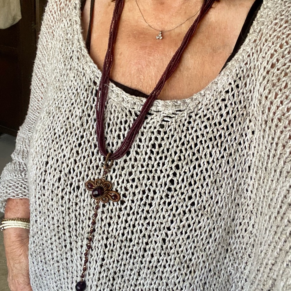 Bronze and Purple beaded necklace with bronze wire and bead pe…